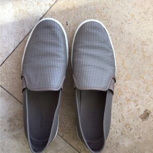 Vince Blair 5 Taupe Perforated Leather Slip-On Loafers